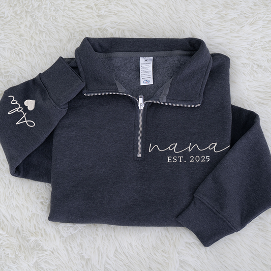Personalized Hand Embroidered Nana Est Sweater, Warm Christmas Pullover, Unique Gift for Grandma and Family