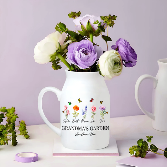Personalized Grandma's Garden And Grandkids Flower Ceramic Flower Vase