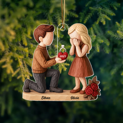 Personalized Engagement Ornament 2025 – Custom Couple Proposal Christmas Tree Decoration Gift Ornament