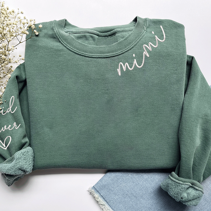 Embroidered Custom Mimi Heart Sweatshirt, Gift for Grandma And Grandchild