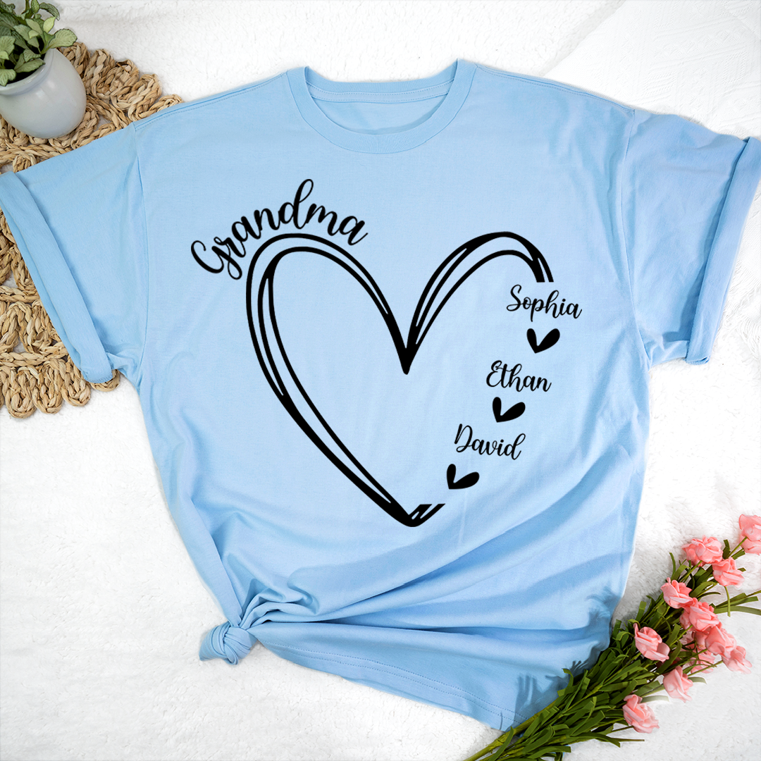 Personalized Grandma Heart Tshirt, Custom Nickname for Grandma and Kids