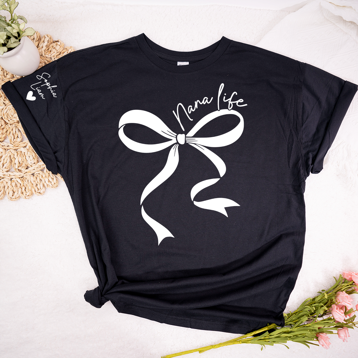 Personalized Nana Life Shirt, Custom T-Shirt with Bow Design, Meaningful Family Gift for Nana