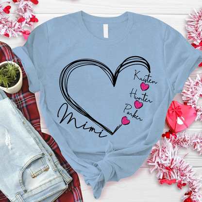 Custom Mimi Heart And Kids T-Shirt, Personalized Mimi Shirt, Mother's Day Gift For Grandma Mimi Nana Gigi Gaga Grammy