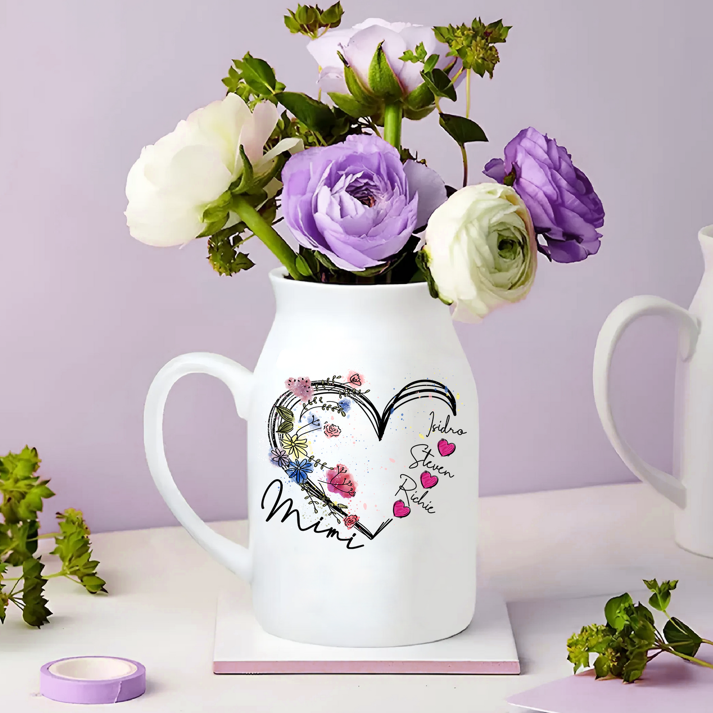Spring Flower Heart Gift For Grandma And Kids - Custom Home Decoration Flower Vase According To Family Requirements - Warm Gift For Mother's Day, Ceramic Flower Vase