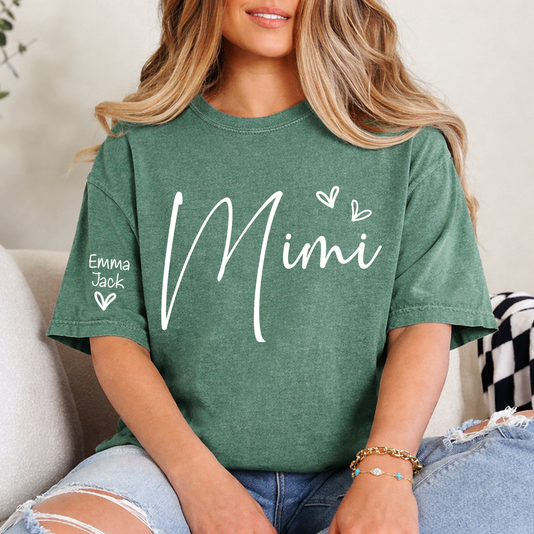 Mimi Shirt Personalized with Grandkids Names, Minimal Script Family T Shirt