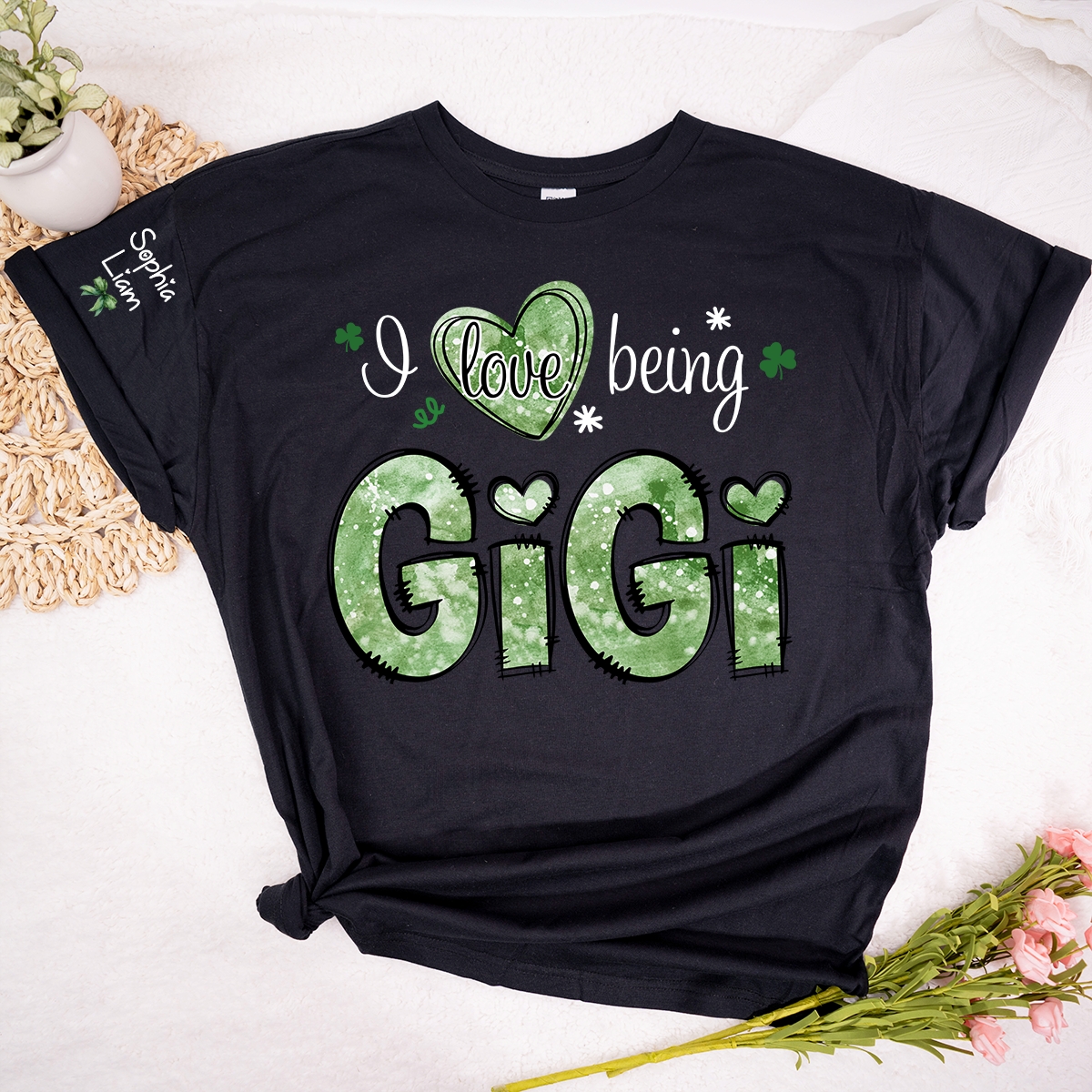 I Love Being Gigi Grandma Shirt, St Patrick’s Day Clover Tee, Personalized Gigi Family Shirt with Names