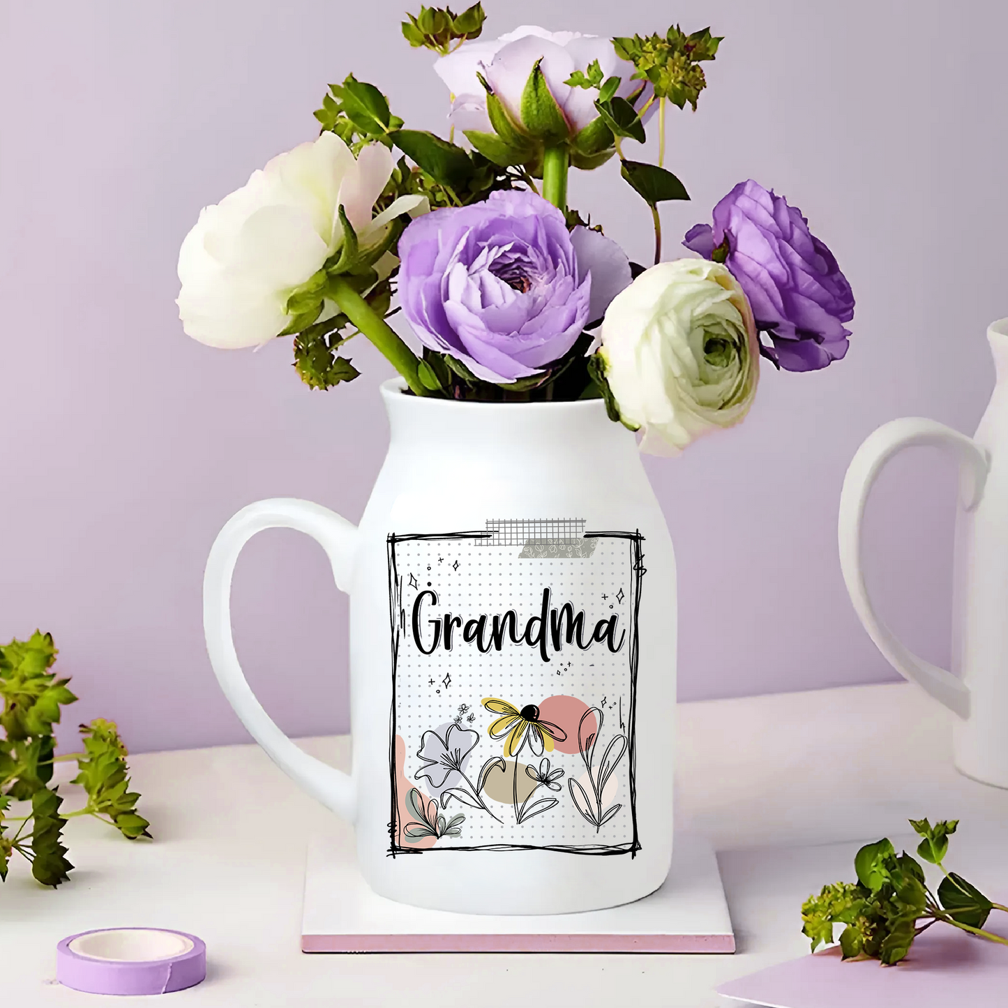 Nana Wildflower Doodles Fashion And Kids Life - Custom Home Decoration Flower Vase According To Family Requirements - Warm Gift For Mother's Day, Ceramic Flower Vase