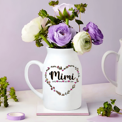 Heart Mimi Wildflowers And Kids - Custom Home Decoration Flower Vase According To Family Requirements - Warm Gift For Mother's Day, Ceramic Flower Vase