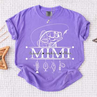 Comfort Colors® Personalized Mimi Fishing Shirt Custom Name Angler Tee for Grandmother, Unique Gift for Grandma Who Loves Fishing