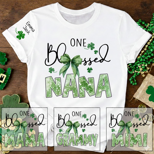 One Blessed Nana T-Shirt, St Patrick’s Day Shamrock Family T Shirt with For Gift Grandma And Kids