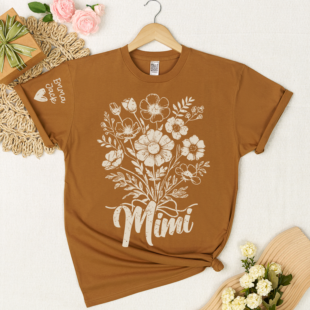 Personalized Mimi Shirt with Vintage Flower Graphic, Custom Names Family Gift