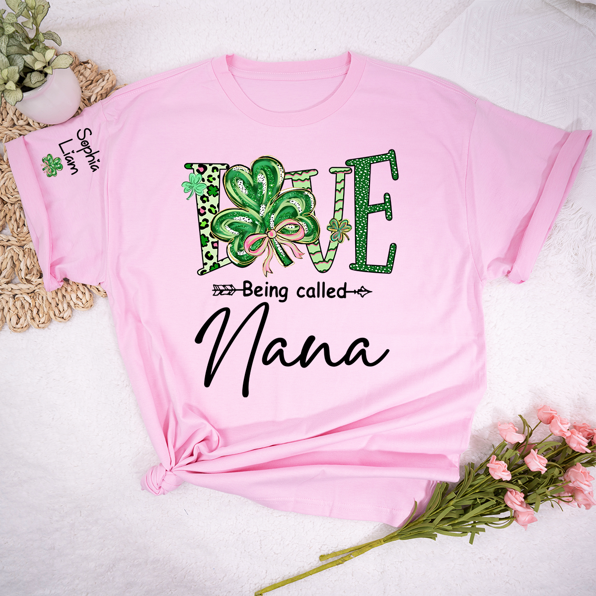 Personalized Nana Shirt St Patricks Day Shamrock Design, Custom Nana T Shirt With Names