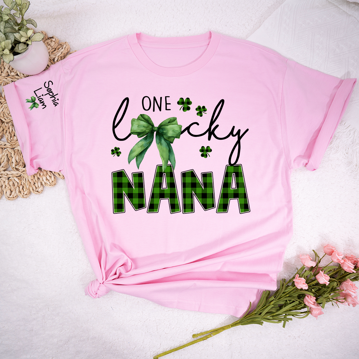One Lucky Nana St Patrick’s Day Shirt, Custom Name Grandma Shirt, Clover Family Shirt for Nana