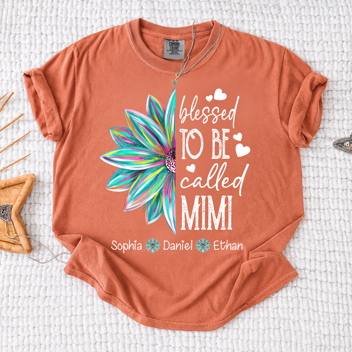 Comfort Colors Blessed To Be Called Mimi Colorful Flower T Shirt, Personalized Grandma Shirt with Kids' Names
