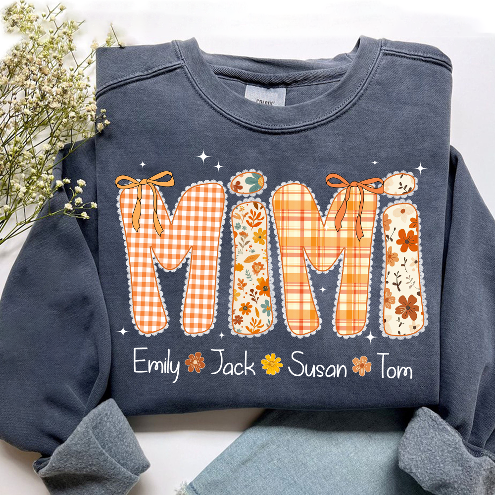 Custom Grandma Name, Preppy Floral Fall Mimi Bundle For Gift Mimi And Kids