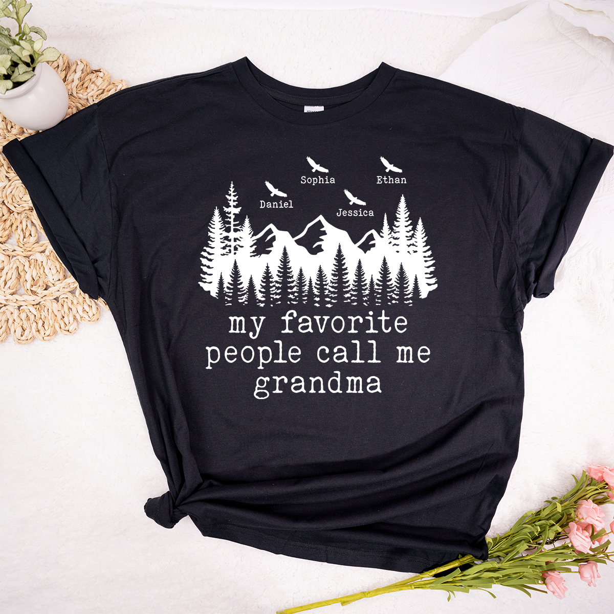 My Favorite People Call Me Grandma Shirt, Personalized Grandma Tee with Names, Rustic Mountain Family Shirt