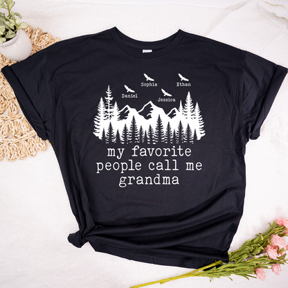 My Favorite People Call Me Grandma Shirt, Personalized Grandma Tee with Names, Rustic Mountain Family Shirt