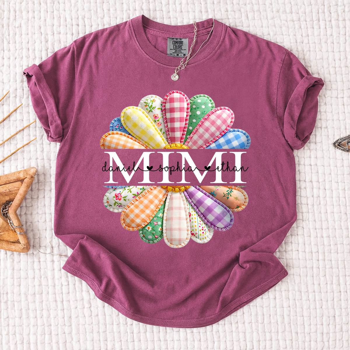 Comfort Colors MIMI Custom T Shirt, Personalized with Grandkids Names, Vibrant Floral Design for Mimi