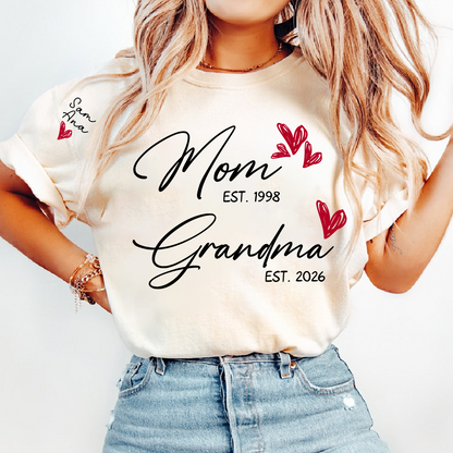 Personalized Mom and Grandma T-Shirt, Custom EST Year T-Shirt with Heart and Arrow Design for Mom and Grandma