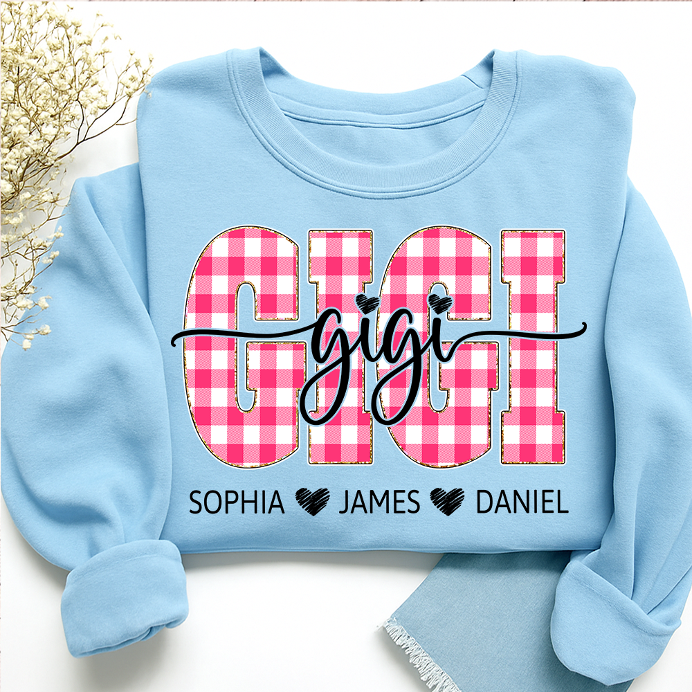 Personalized Gigi Sweatshirt with Grandkids Names, Custom Grandma Crewneck, Gigi Valentine Family Gift