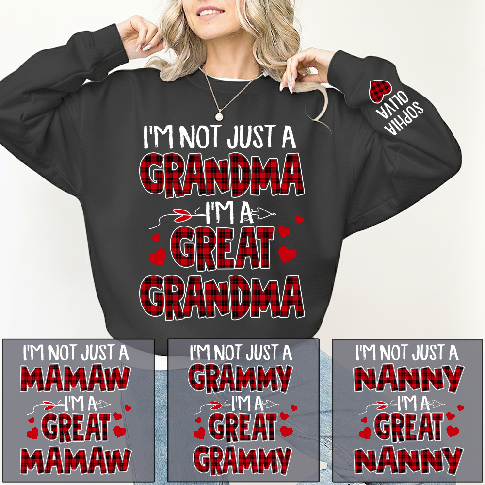 I’m Not Just a Grandma I’m a Great Grandma Sweatshirt, Personalized Buffalo Plaid Heart Shirt
