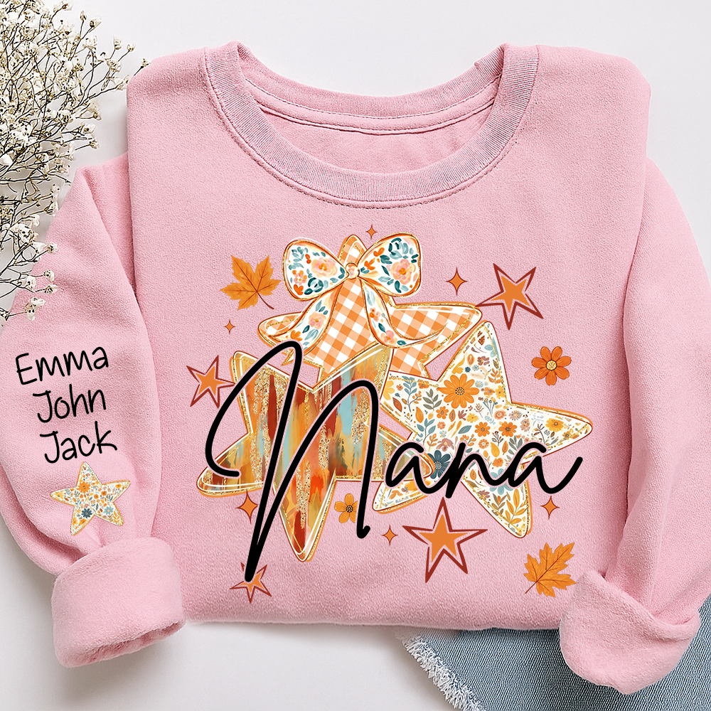 Personalized Nana Shirt for Women, Autumn Star Floral Design Tee, Custom Grandma T Shirt, Cozy Family Gift
