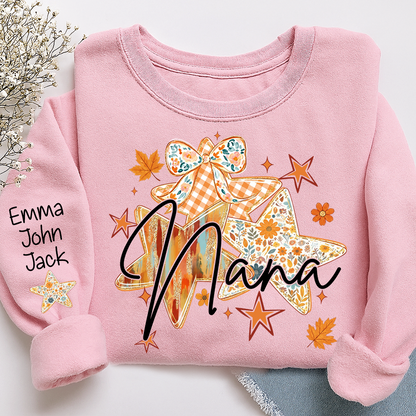 Personalized Nana Shirt for Women, Autumn Star Floral Design Tee, Custom Grandma T Shirt, Cozy Family Gift