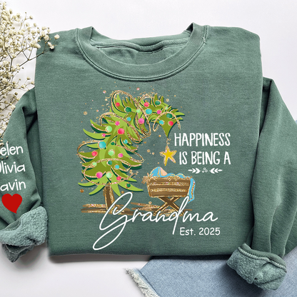 Happiness Is Being a Grandma Shirt, Custom Christmas Sweatshirt with Kids Names