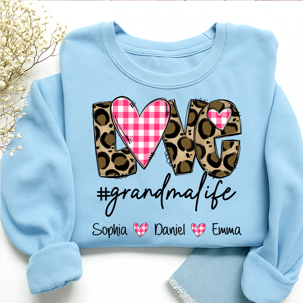 Personalized Grandma Sweatshirt Love Grandmalife with Names, Custom Family Crewneck