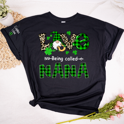 Nana St Patrick’s Day Shirt, Love Being Called Nana with Shamrocks and Gnome, Custom Grandma Shirt from Kids