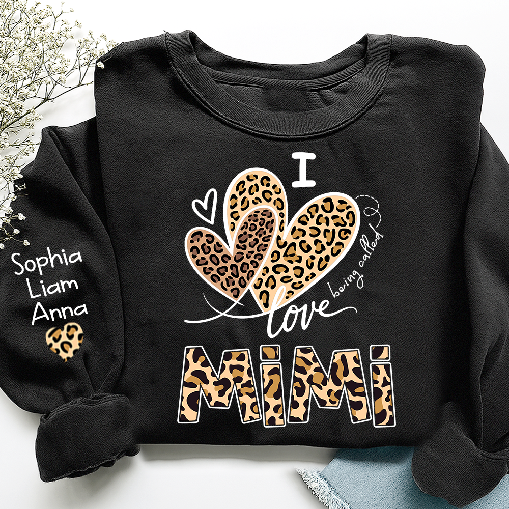 I Love Mimi Sweatshirt with Leopard Heart Design, Personalized Family Crewneck for Valentine