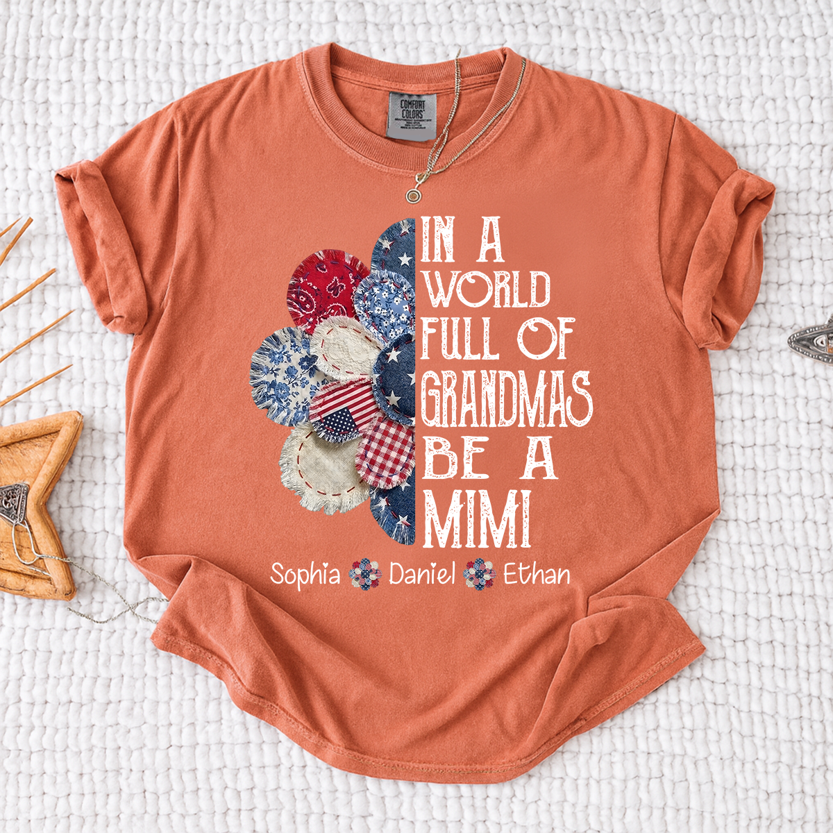 Comfort Colors In a World Full of Grandmas Be a Mimi T Shirt, Custom Family Shirt with Kids Names, Ideal for Mother's Day and Patriotic Events