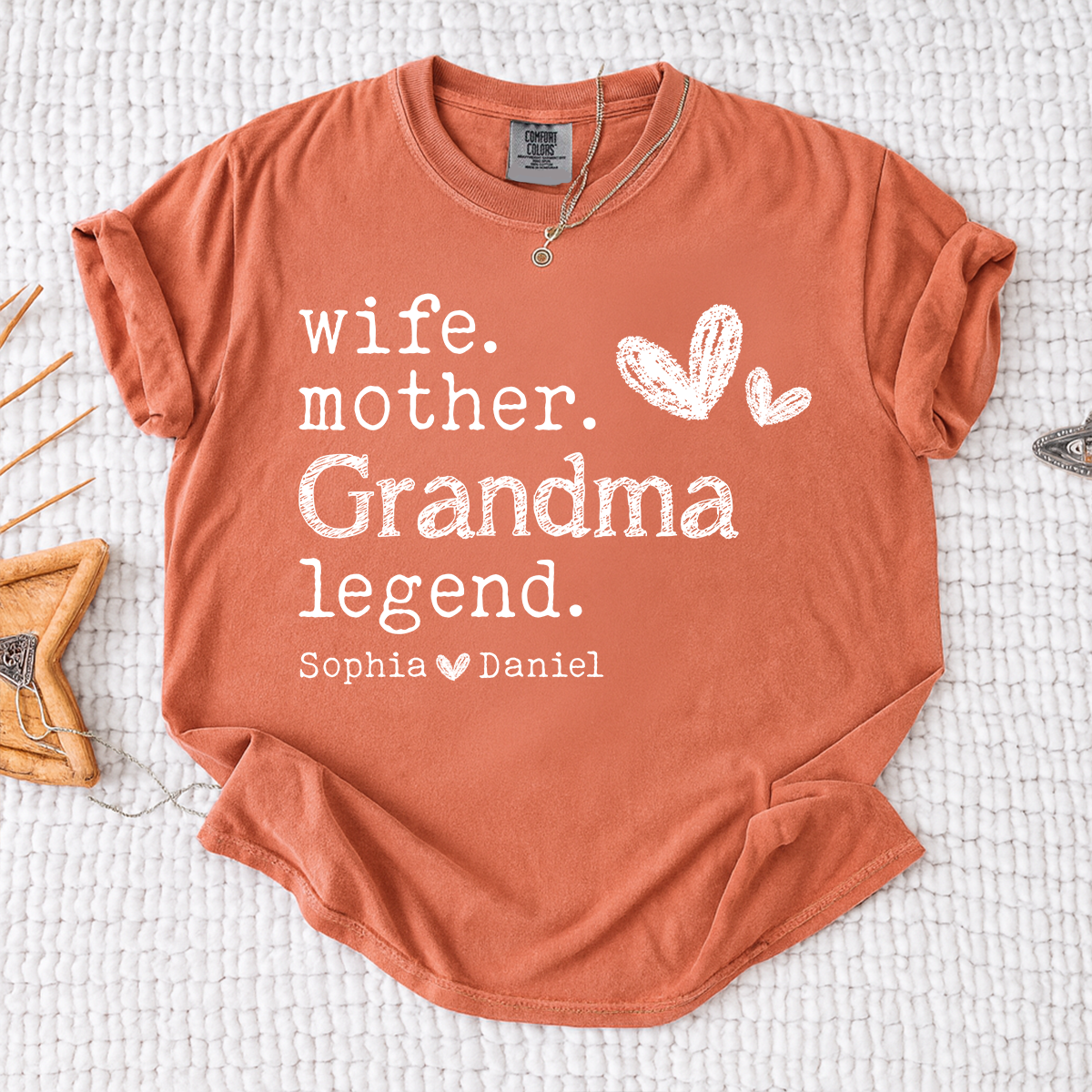 Comfort Colors Wife Mother Grandma Legend Shirt, Personalized Shirt with Kids Names, Gift for Grandma, Wife, and Mom