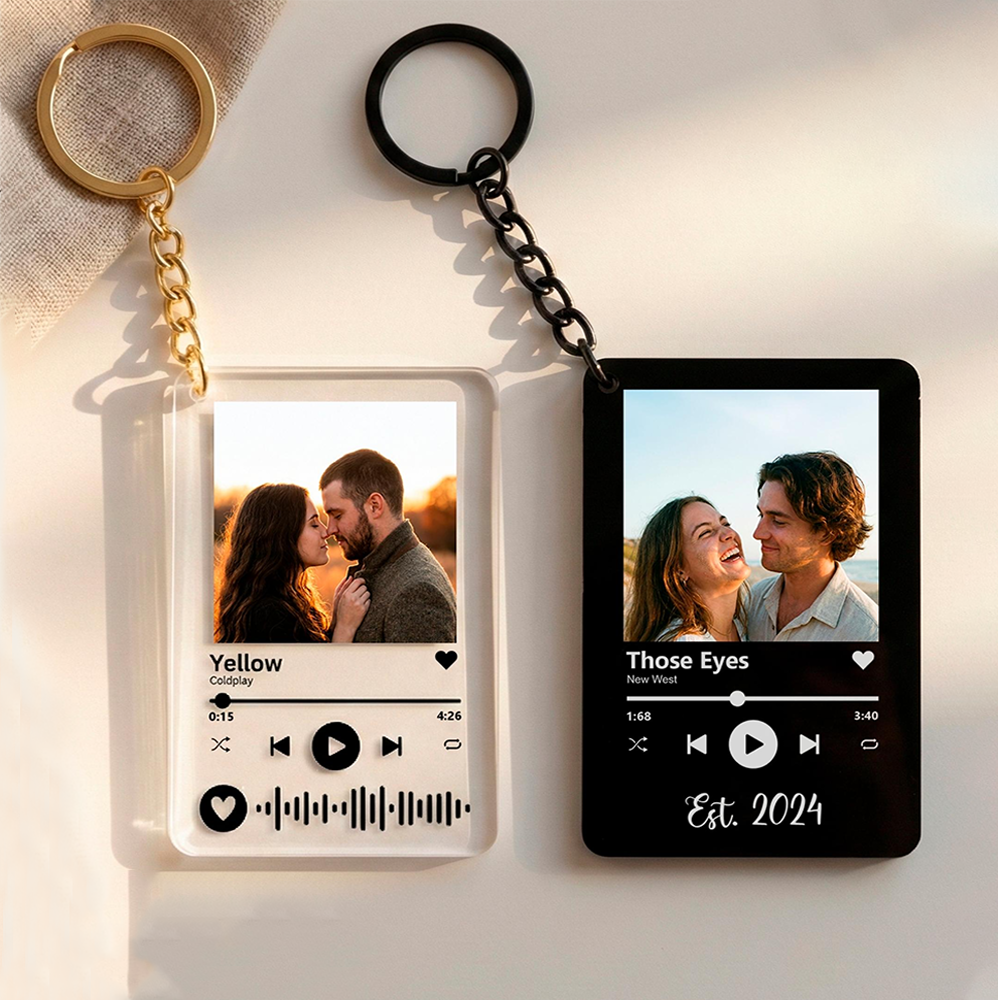 Personalized Song Photo Keychain With Spotify Code, Custom Couple Music Keepsake Gift