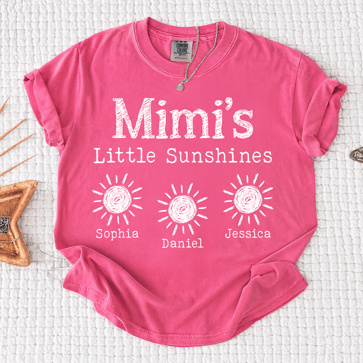 Comfort Colors Personalized Mimi's Little Sunshines Shirt with Grandkids Names, Custom Mimi Tee, Family Gift for Grandma and Mimi