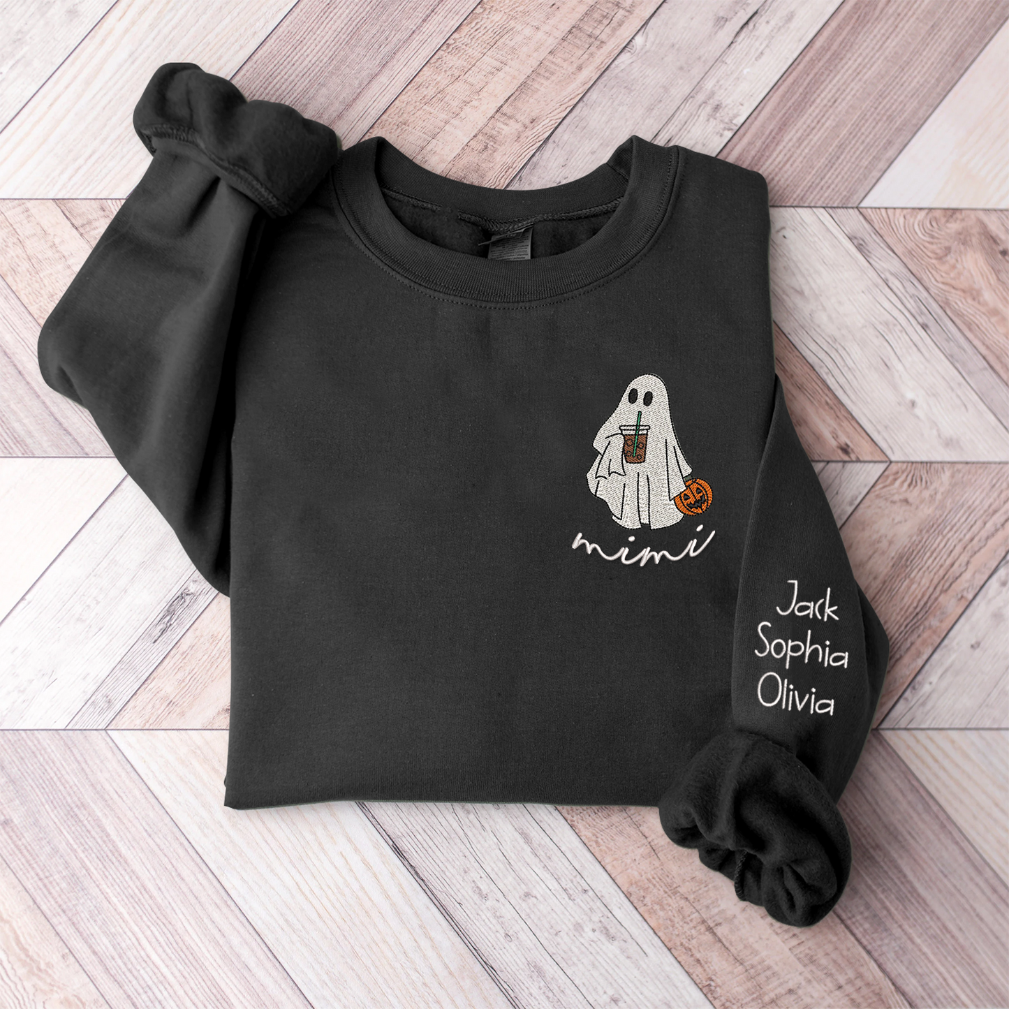 Ghost Halloween Embroidered, Custom Mimi And Kids, Grandma Gift TH Sweatshirt