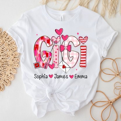 Valentine's Day T-tshirt, Personalized Gift with Name for Grandma and Grandchildren