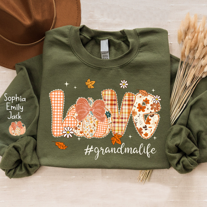 Custom Love Grandma Pumkin, Preppy Floral Fall Grandma And Kids