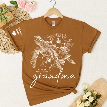 Custom Grandma Sea Turtle T Shirt, Personalized Grandchildren Names Sleeve Tee, Nature Lover Grandma Gift for Women