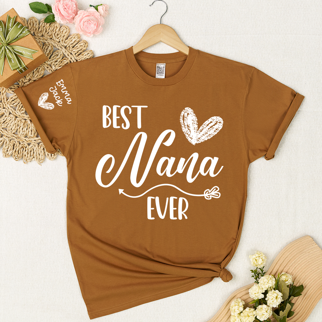 Best Nana Ever Shirt – Personalized Nana T-Shirt with Custom Names and Heart Design