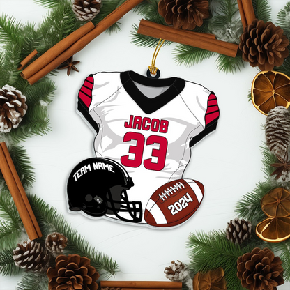 Personalized Football Jersey Acrylic Ornament 2025, Custom Name, Number & Team Christmas Tree Decoration Gift