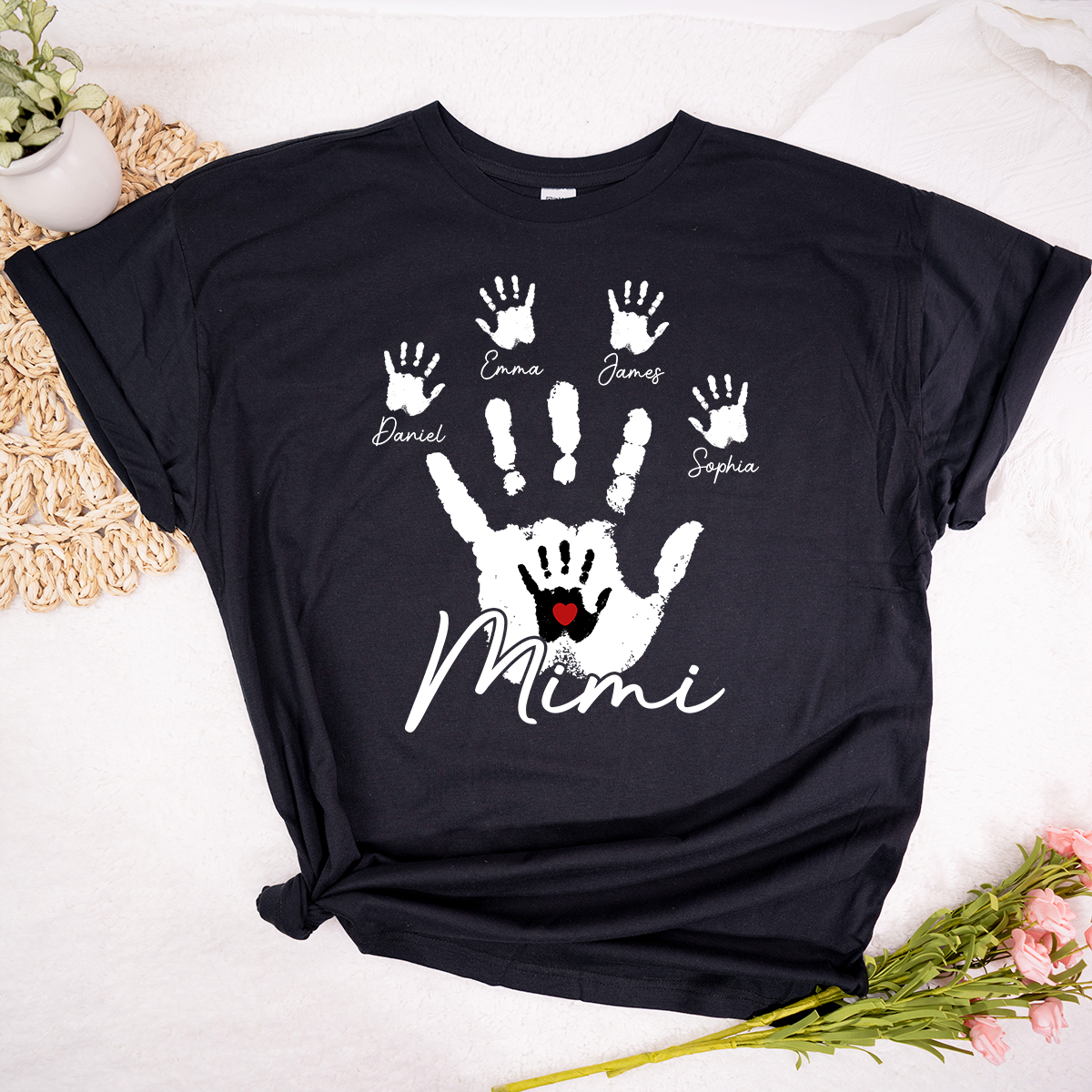 Personalized Mimi Handprint Shirt Custom Grandkids Names T Shirt Mimi Gift from Grandchildren Family Handprint Design