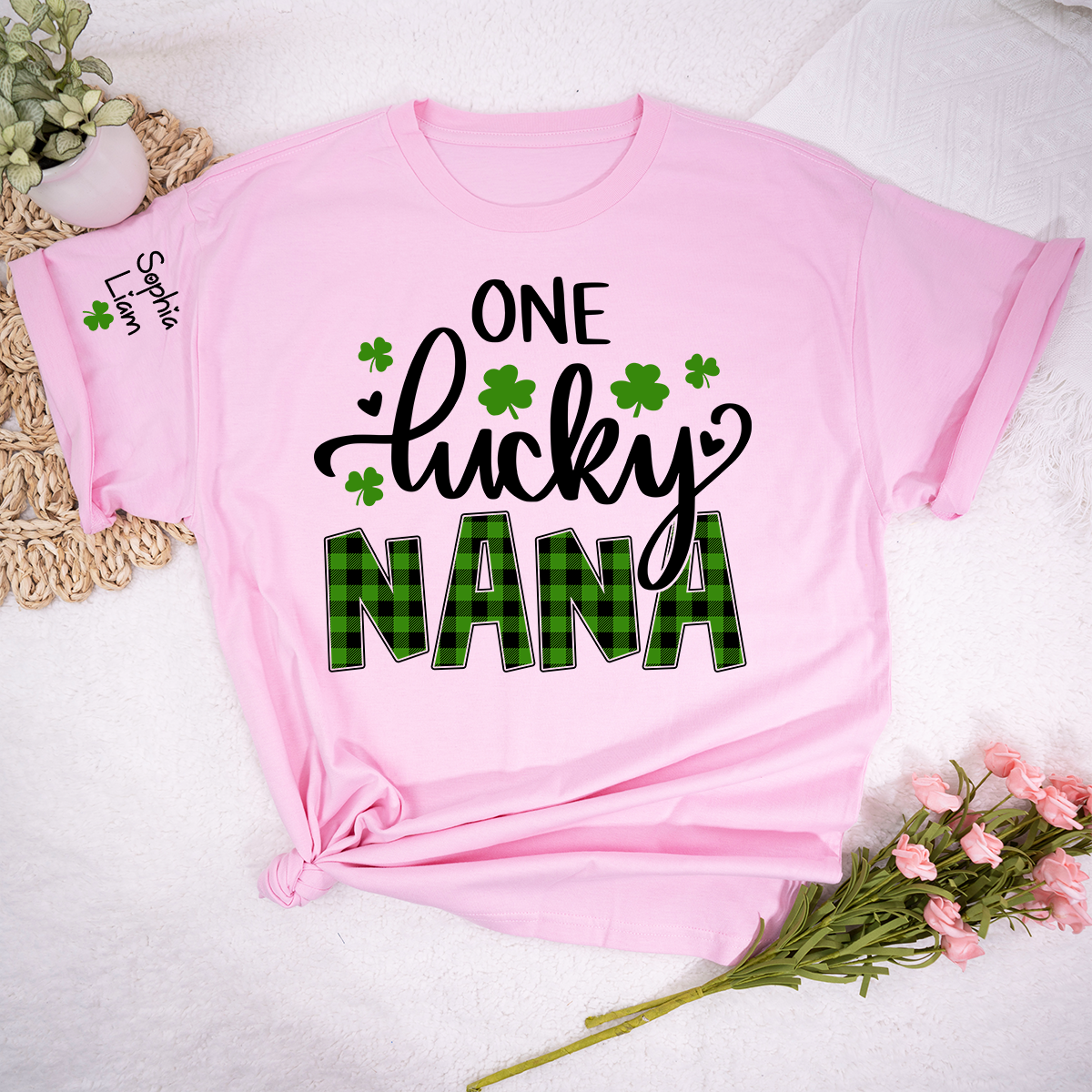 One Lucky Nana T Shirt for St Patrick’s Day, Personalized Nana Shirt with Shamrocks, Cute Grandma Family Gift
