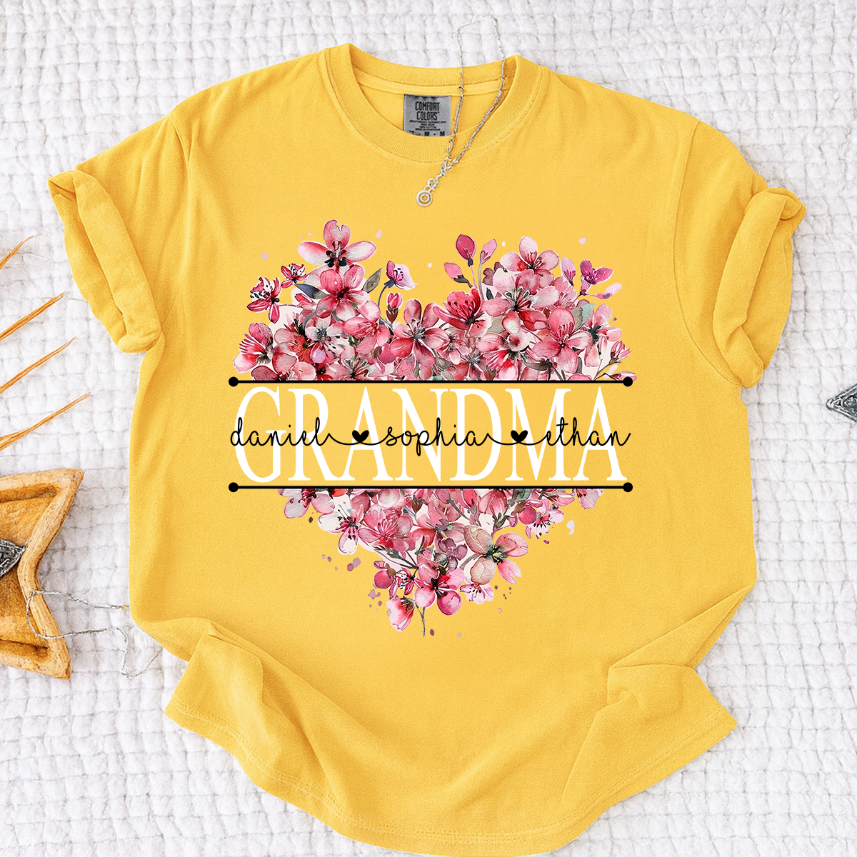 Comfort Colors Floral Heart Grandma Shirt, Custom Family Names and Heart Floral Design T Shirt