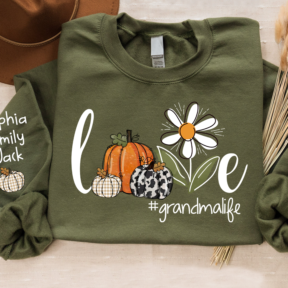 Autumn Love Sweatshirt with Custom Names for Grandma and Grandkids