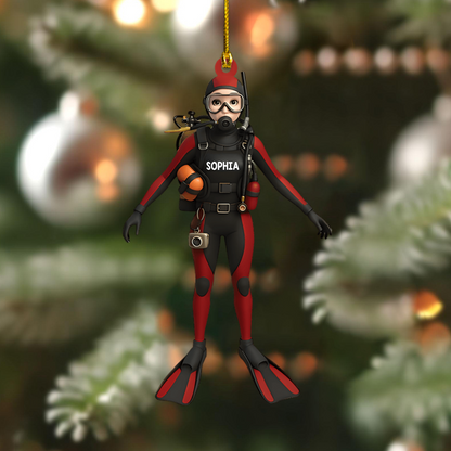 Personalized Scuba Diver Ornament 2025 – Custom Name Diving Christmas Tree Decoration for Ocean Lovers Ornament
