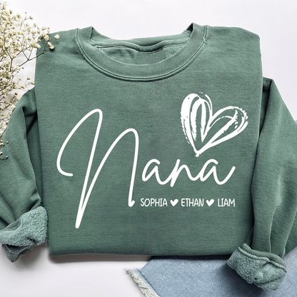 Personalized Nana Heart Sweatshirt Nana Heart, For Gift Grandma And Kids