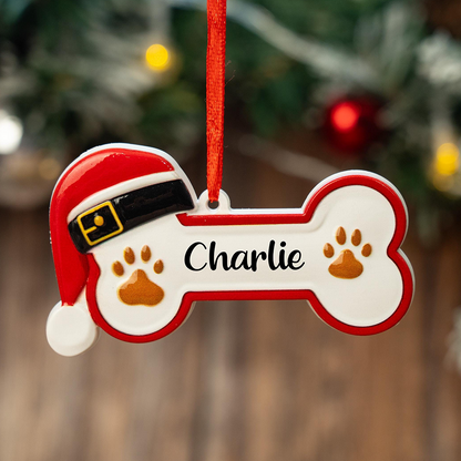 Custom Dog Ornament 2025 – Personalized Pet Name Bone Ornament, Cute Paw Print Christmas Decoration