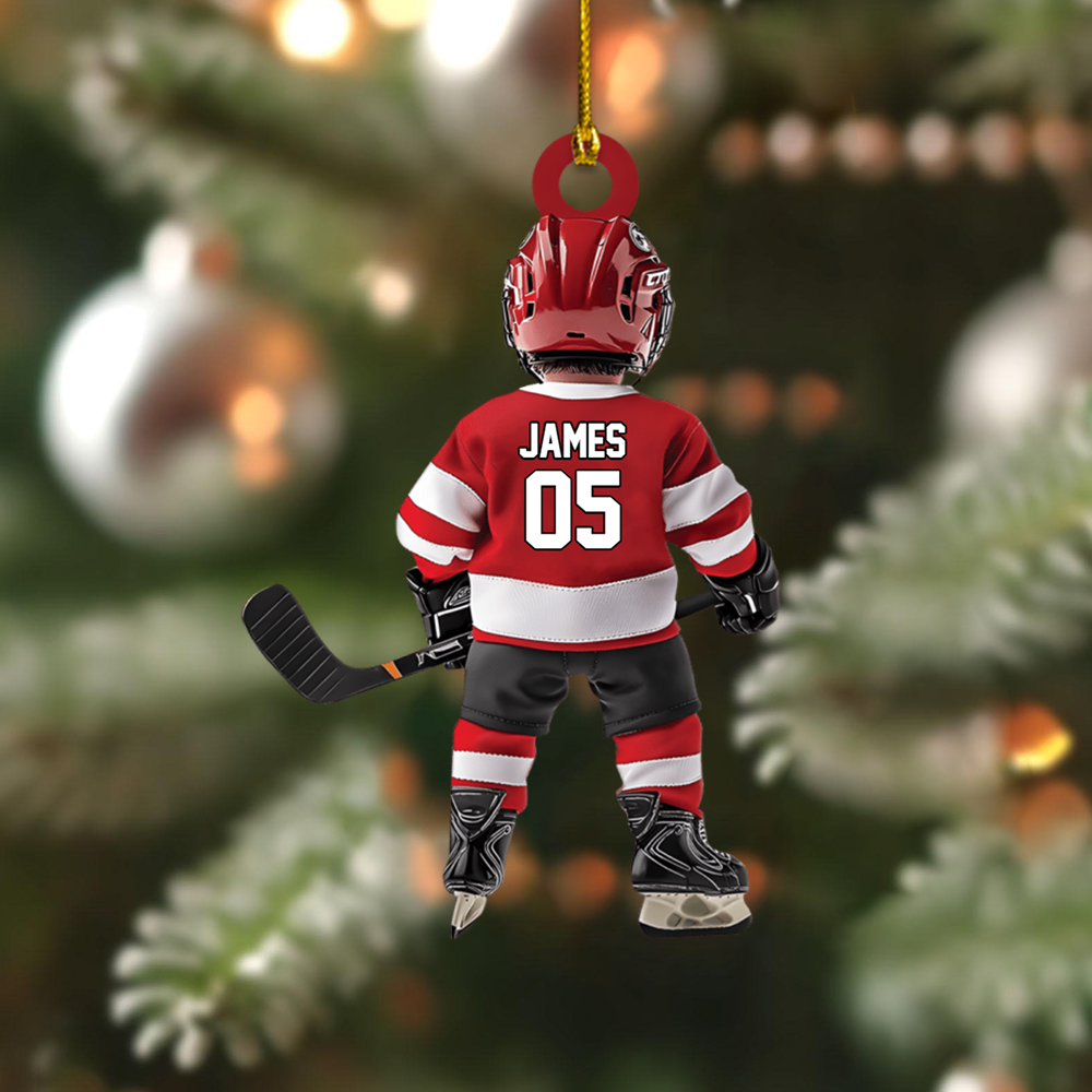 Personalized Hockey Player Ornament – Custom Name & Jersey Number Christmas Decoration, Great Gift for Youth and Adult Hockey Fans Ornament