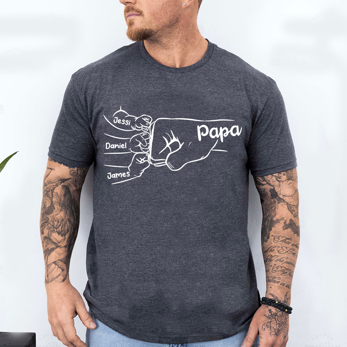 Custom Papa T-Shirt with Fist Bump Graphic – Personalized Father Gift Featuring Children’s Names